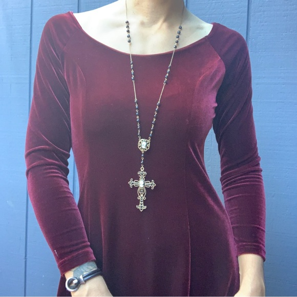 SOLD!!Vintage Moda International burgundy velvet maxi Sz PS - Picture 4 of 4